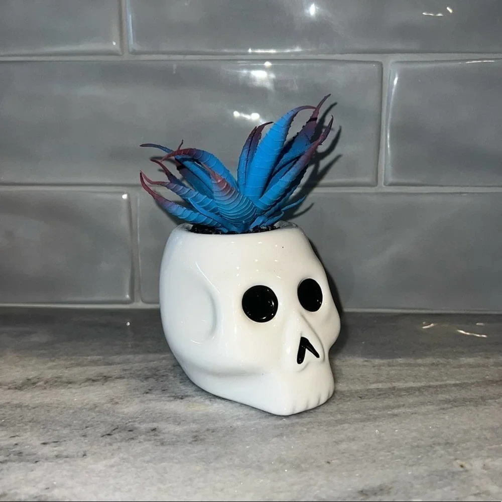 Skull Faux Succulent Halloween Decor Gothic Planter